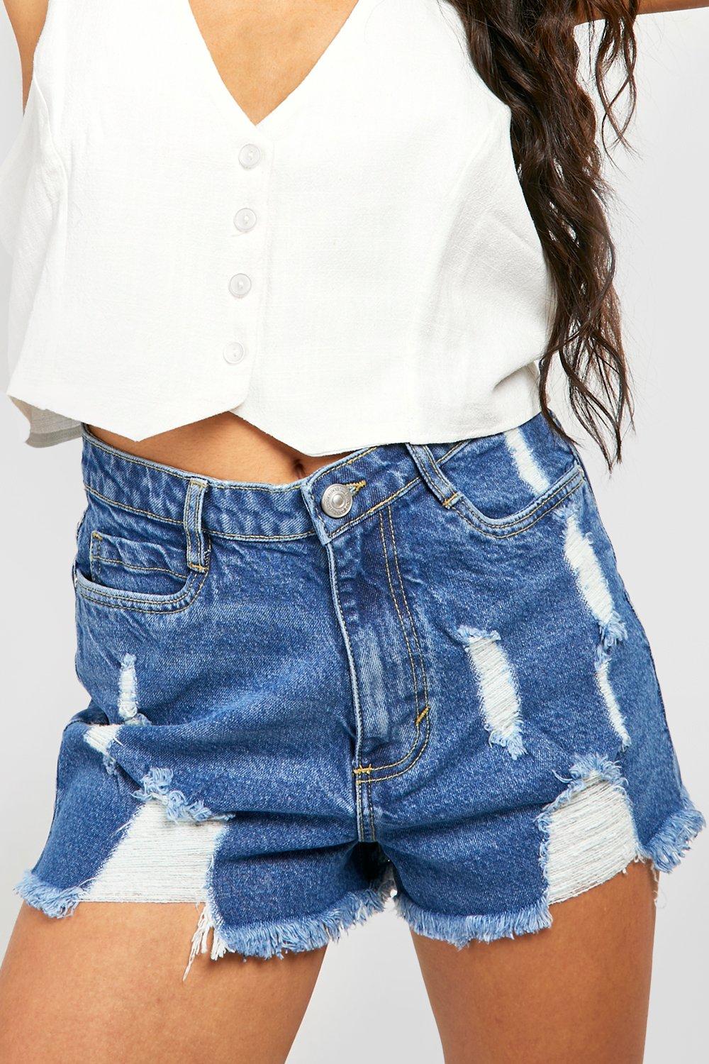 Basic High Rise Distressed Denim Shorts